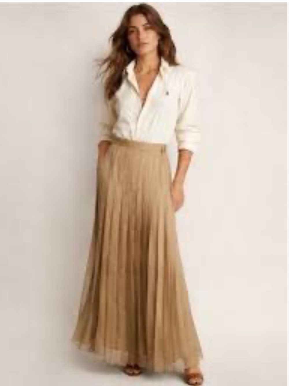 Ralph Lauren Blue Label 100% Silk Georgette Pleated Maxi Skirt, Size 4